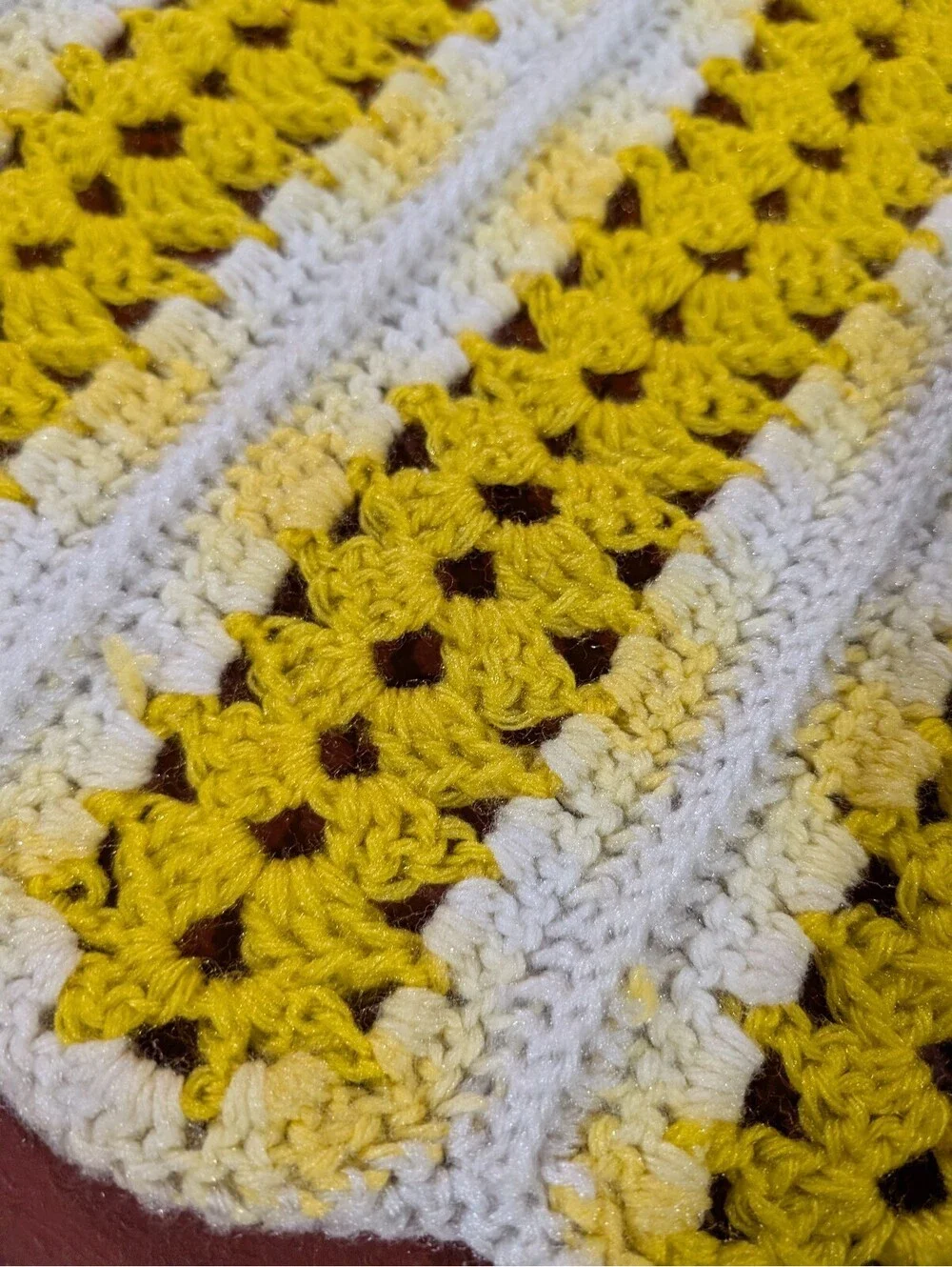 Vintage Handmade Yellow and White Crochet Blanket